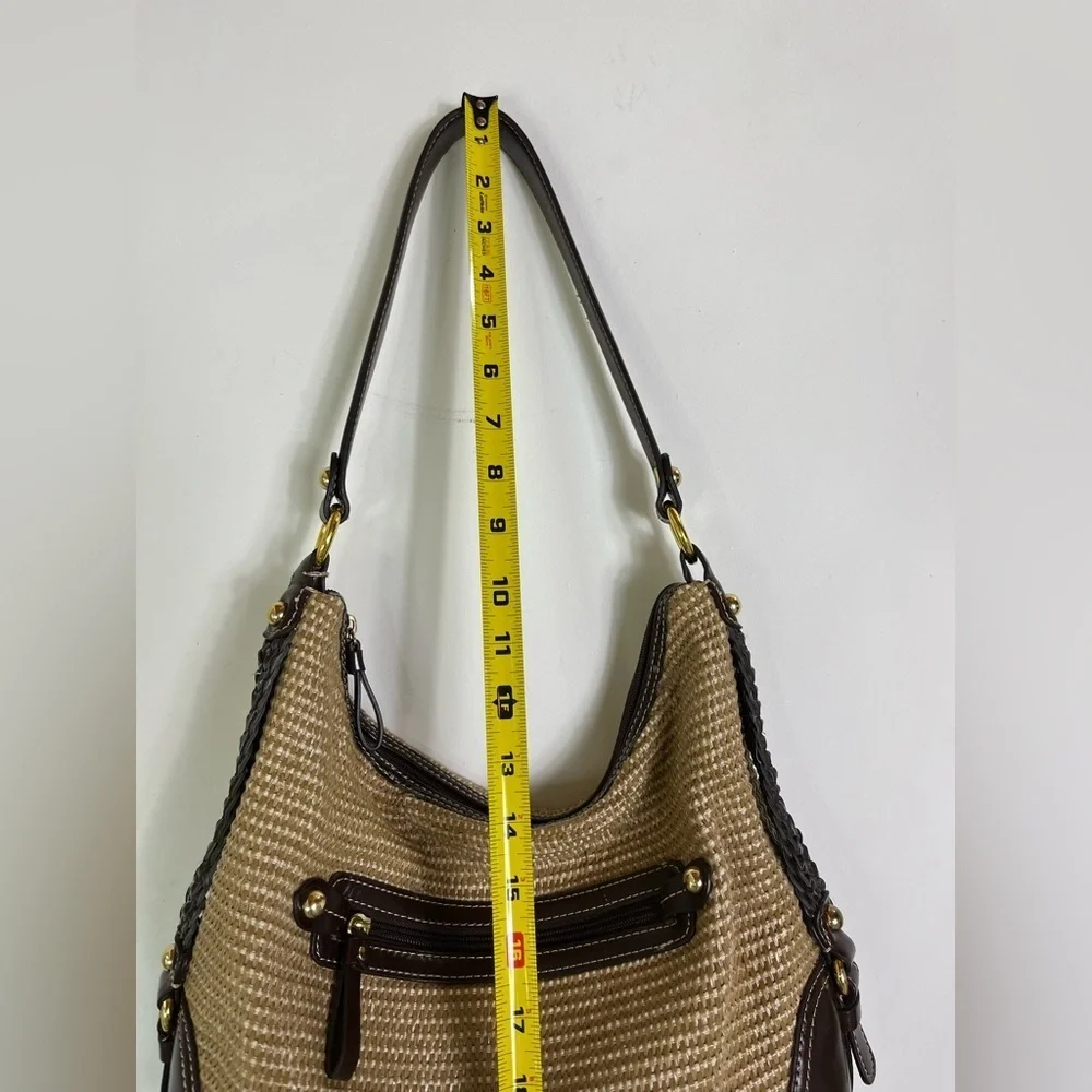 Giani Bernini Woven Hobo Bag Straw Brown Trim Gold Hardware Shoulder Tote